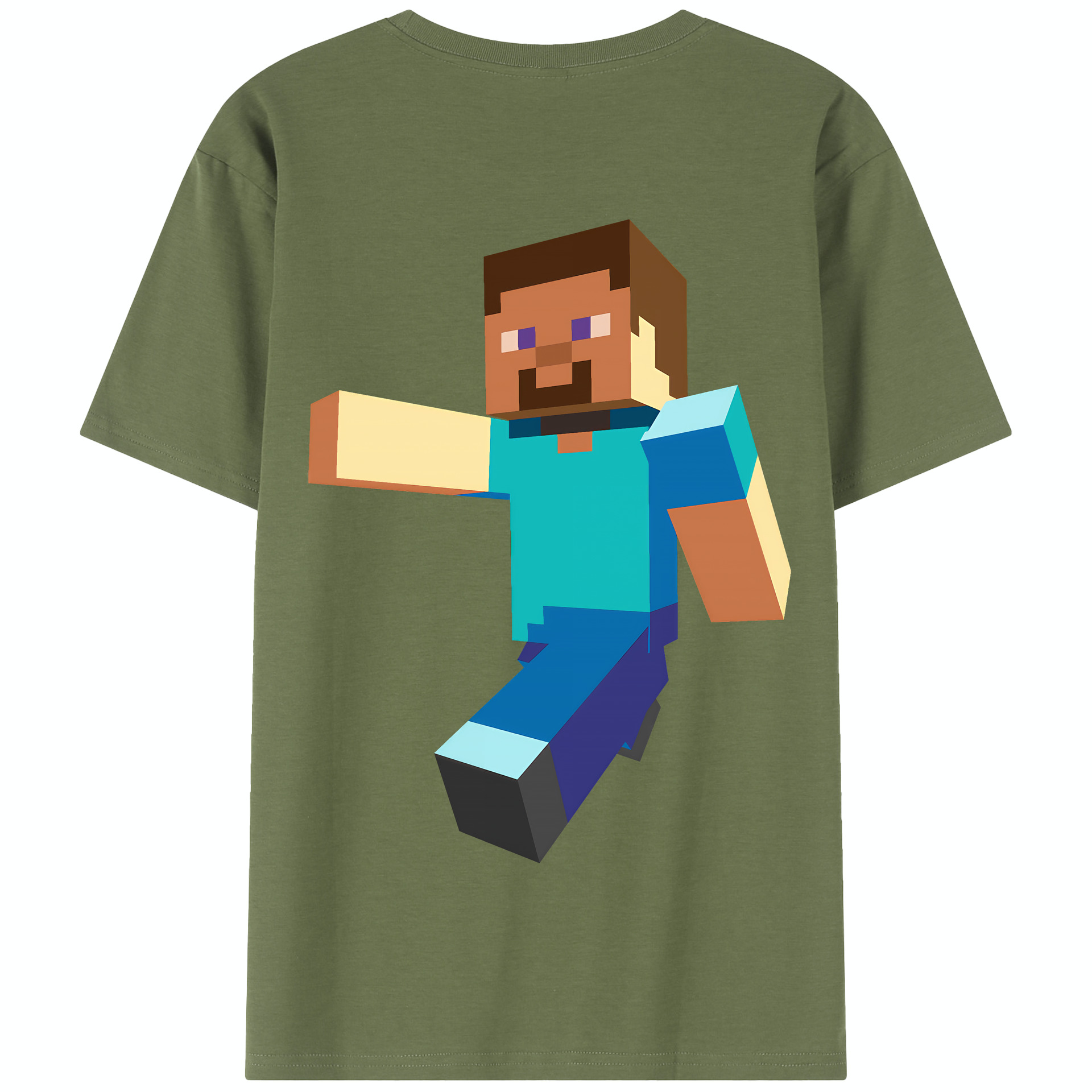 （画像用） マインクラフト ブロックの世界 Minecraft MC Block world 綿100％半袖Tシャツ（背面プリント）